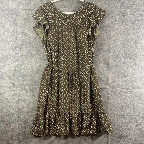 Boden Mini Dress 16 Green Floral Cynthia Ruffled A-Line Belted Plus Size - Picture 3 of 13